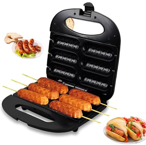 Corn Dog Waffle Maker - 750W Hot Dog Waffle Machine with Indicator Light, Non-Stick Coating, Double-Sided Heating, Makes 6 Corn Dogs in Minutes, Easy to Clean