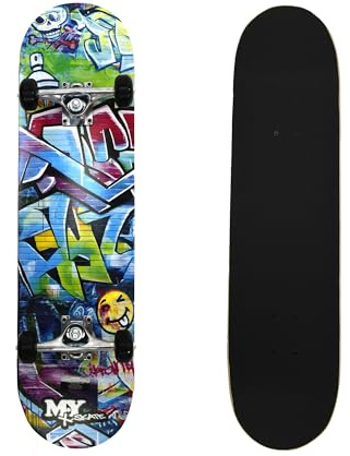 M.Y X-Skate 'Graffiti' Complete Skateboard 31 Double Kick Beginner Skateboard for Kids Teenagers & Adults 7 Ply Birch Deck ABEC 7 Bearings for tricks and skateparks