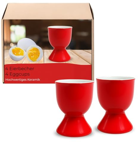 Lot de 4 coquetiers en céramique rouge - Passent au lave-vaisselle - Pour table de petit-déjeuner