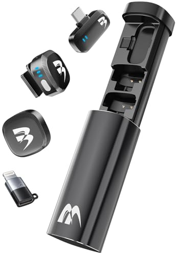 Kabelloses Mini-Lavalier-Mikrofon für iPhone, iPad, Android (Lightning/USB C), Rauschunterdrückung, Ansteckmikrofon mit Ladehülle, kompaktes Ansteckmikrofon für YouTube, TikTok, Podcast