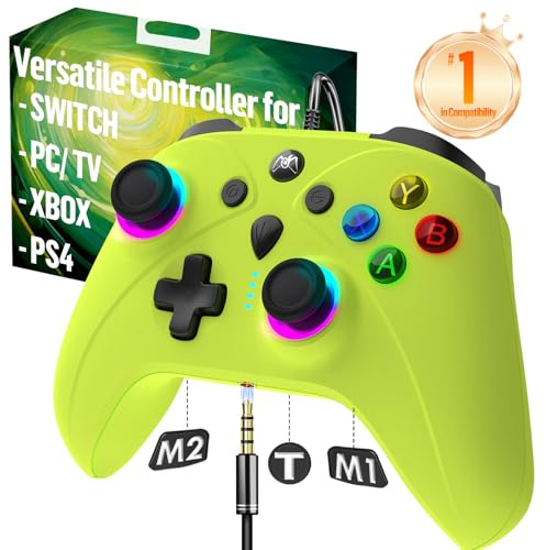 Kabelgebundener für Xbox Controller für Xbox Series X S One PC Switch, Wired Gaming Gamepad für PS4 Joystick mit 1000Hz Abtastrate Paddles Turbo RGB Licht, Viper Driftfreies X Box Game Controller,Grün