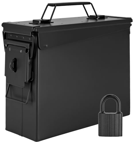 Trucky Caja de municiones con cerradura 28x10x23 cm Caja de metal para municiones Caja de almacenamiento de metal con tapa Ejército Negro Metal