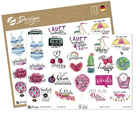 AVERY Zweckform 54546 Dekosticker Sprüche 42 Aufkleber (ablösbare Sticker auf A5 Bogen, Etiketten für Tagebuch, Bullet Journal, Karten, Gästebuch, Geschenke, Klebeetiketten mit Silbereffekt)