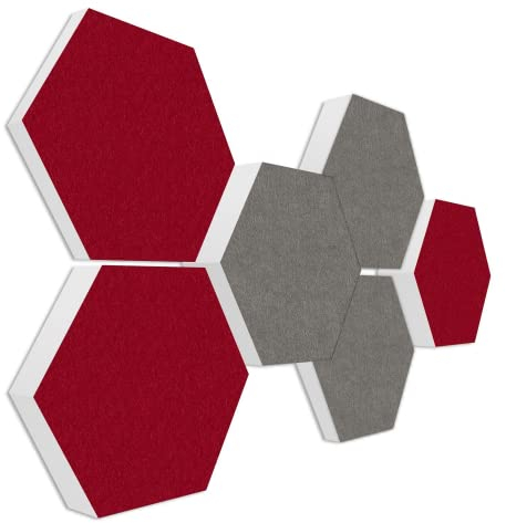 platino24 Schallabsorber COLORE aus Basotec G+ I Akustikpaneele mit Akustikfilz I 3D Wand-Paneele mit 6 Waben in Bordeaux & Granitgrau I Akustikplatten zur Schalldämmung in Büro, Studio & Wohnung