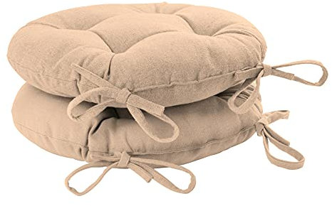 Harbour Housewares Natural Seat Pads for Dining Chairs - 40 x 40cm - Pack of 2 - Round Garden Seat Cushions with Ties Soft Padded Pillow Indoor Kitchen Cushion Outdoor Patio Garden Chair Pads