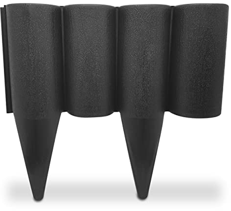 Black Lawn Edging Border – 2.5 metres / 8.2 ft long Garden Palisade Edge Border with Wood Log Effect – Fencing with Ground Stakes – Ideal for Flower Beds, Lawn, Patio, Pavement. Set by MYPURECORE