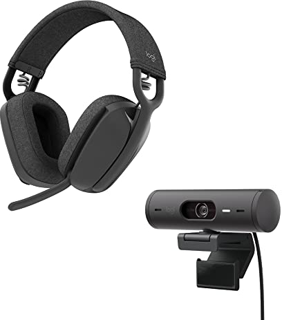 Logitech Brio 500 Full HD webcam and Zone Vibe 100 wireless headphones with noise-cancelling mic, works with Microsoft Teams, Google Meet, Zoom, Mac/PC - Graphite