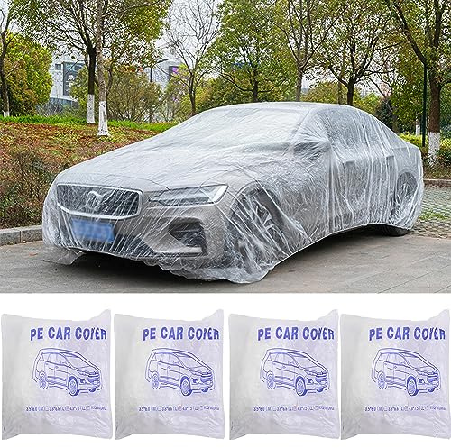 4 Piezas Cubierta de Coche con Banda de Goma Transparente Cubierta de Coche Lluvia Polvo Garaje Cubierta de Impermeable Almacenamiento
