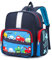 willikiva 12 Zoll Kinderrucksack Jungen Kleinkind Auto Bus Schultaschen Vorschule 3-4-5 Wasserdicht mit Brustgurt(Tiefblaues Auto)