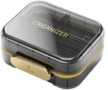 STORICANS Tablettenbox 7 Tage,Tägliche Pillendose, Wöchentliche Reise Medikamentenbox, Pillenbox für Vitamine, Medikamente, Pillen, Nahrungsergänzungsmittel für Reise & Tägliches Gebrauch,Schwarz