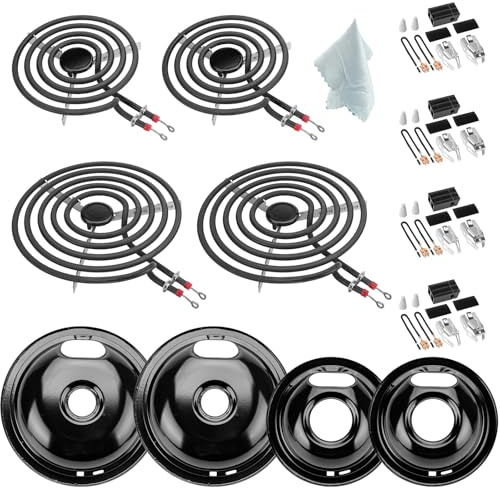 W10290350 W10290353 Porcelain Burner Drip Pans & MP22YA Electric Range Burner Element Unit Set & 330031 Range Burner Receptacle Kit by Cenipar-Compatible with Whirlpool Frigidaire Range Oven/Stove
