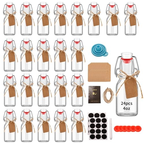 24 Pcs 4 oz Swing Top Glass Bottles,Flip Top Glass bottles with airtight Caps for Home Brewing Beer,Kombucha,2nd Fermentation,Kefir,Beverages,Soda,Oils,Vinegar,Limoncello,Vanilla extract (24pc)