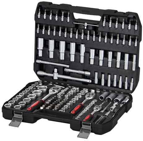 Steckschlüsselsatz WALTER STAHL Ratschenschlüssel Set 172-teilig, Werkzeugkoffer, 1/4,1/2, 3/8,Mit Ratschen, Steckschlüssel und Bitsatz,Steckdosen,Nusskasten