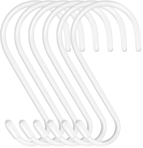 Mzekgxm 6 Pack 6 inch S Hooks for Hanging Heavy Duty, Large Vinyl Coated Closet S Hooks Non Slip Metal S Hooks for Hanging Kitchen Utensil Pot Pan Cups Clothes Jeans Towels Hats Bags Plants (White)