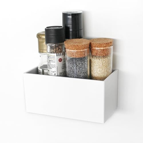 KalaMitica - Boîte magnétique Gea, porte-objets pour tableau magnétique et autres surfaces métalliques - Design moderne, blanc laqué avec finition mate - 13,5 x 6,5 x 7 cm