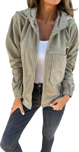 XuanXmy Damen Cord Kapuzenjacke Casual Einfache Reißverschluss Strickjacke Mit Kapuze Herbst Und Winter Street Fashion Jacke L