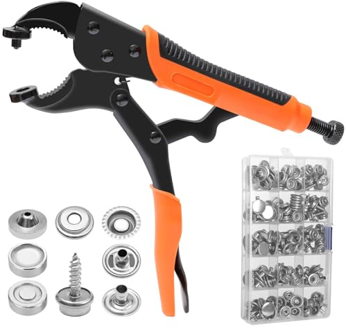 Pinza Per Bottoni Automatici A Pressione, Contiene 3 Stampi Magnetici e 60 Set Di Bottoni a Pressione Metallo Da 15 mm Per Riparazione Di Coperture Di Barche, Tela, Cuoio, Cucito, Teloni