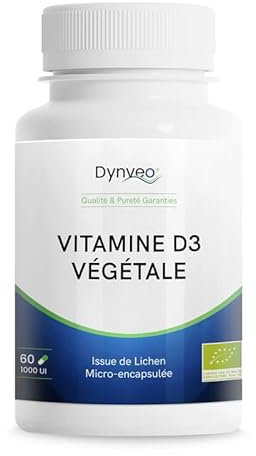 Dynveo - Vitamine D3 Végétale - Cholécalciférol - Fonctions Osseuse, Musculaire, Immunitaire - Source Naturelle - Forme active micro-encapsulée - Vegan & Sans Additifs - 60 Gélules - 1000 UI