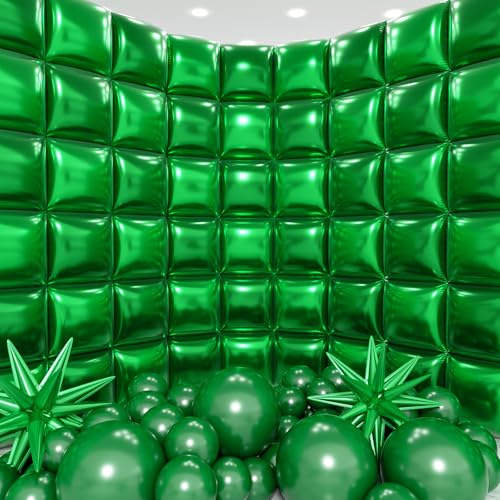 HKYOOD 50pcs Green Square Foil Balloons Wall Backdrop with 79pcs Green Balloon Garland Arch Kit, Double Sided Balloon Tunnel for Birthday Anniversary Valentine's Day Baby Shower Summer Decorations