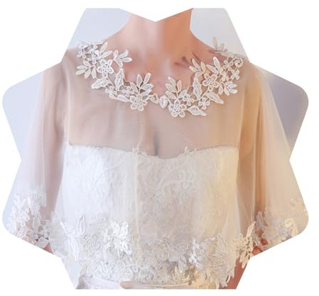 NICENEEDED Scialle in Pizzo da Donna, Copriabito da Sposa in Tulle di Pizzo Ricamato, Coprispalle da Sposa Bolero Mantella Coprispalle