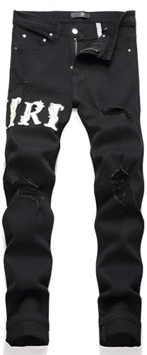 Kdtoll Jeans Uomo Slim Fit Strappati - Pantaloni Neri in Denim Elasticizzati con Strappi, Stile Hip-Hop Streetwear Y2K, Design Moderno e Versatile per Ogni Occasione