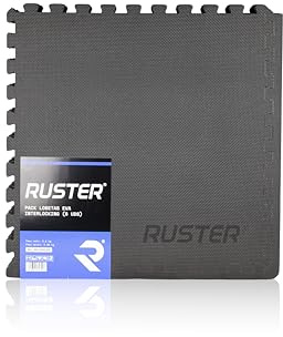 RUSTER Suelo Gimnasio EVA Interlocking - Pack 6 Losetas Bicolor 62x62x1,2cm área de 2,31m2 - Esterilla Fitness Antideslizante Tipo Puzzle para Yoga Mat, Crosstraining y Ejercicios de Alta Intensidad