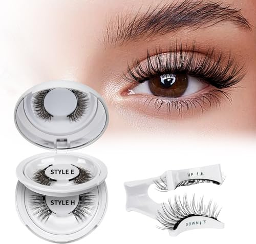 Cils Magnetique,Réutilisable Faux Cils Magnetique avec applicateur, pas besoin de colle Faux Cils Magnetique Naturel Facile à porter et à enlever, Livré avec un guide (E+H-2 paires)