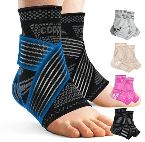 DRNAIETY Copper Ankle Brace for Men & Women - 1 Pair Adjustable Ankle Support Compression Sleeve for Plantar Fasciitis, Achilles Tendonitis, Foot Pain, Swelling, Sprains - Everyday Use (Black, Large)