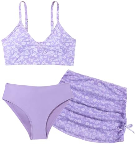 SEAUR Enfant Fille Bikini Set avec Jupe 3 Pièces Maillot de Bain Mode Imprimé Ensemble Bikini Été Plage Piscine - 130