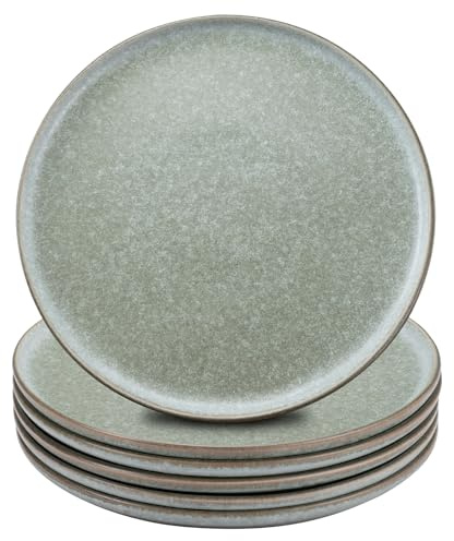 Bluweet Speiseteller Set 6 Personen 20cm, Kleine Steingut Geschirr Set 6 Teilig, Teller Essteller Dinner Set kratzfest, Plates Set Spülmaschinenfest, Speise dunkelgrün Frühstücksteller Servieren