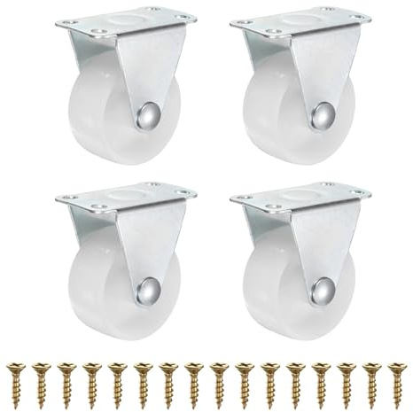 PATIKIL 1.5 Inch Fixed Caster Wheels, Plastic No Bearing Small Non-Swivel Casters Wheels for Furniture Drawers Storage Bins DIY Project - 4pcs (White)
