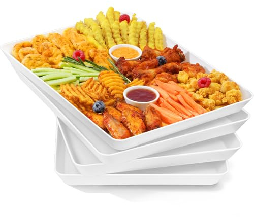 Lifewit Bandejas para Servir Comida, Bandeja Rectangular Decorativas para Cocina, Tabuleiro Plastico Reutilizable Sin BPA, para Fiestas, Baño, Mesa Dulce Accesorios, Blancos, 41 x 30,5cm, Paquete de 6