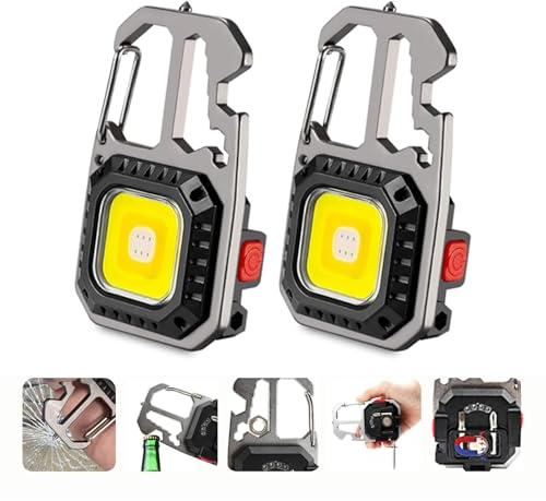 MAKDAK Cob Keychain Work Light - 2PC EDC Keychain Flashlight Rechargeable, Super Bright Flashlight for Car Repair, Emergency(Silver)