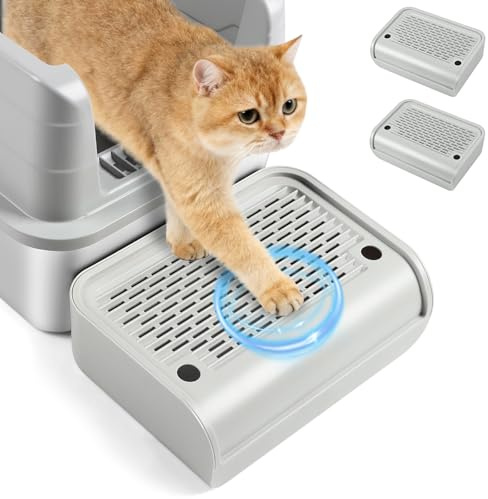 Kalolary Lot de 2 Rampes pour Bac à Litière avec Couvercle Amovible – Système de Filtration de Litière, Pieds Antidérapants, Adaptées aux Chatons et Chats (Gris Clair Élevé)