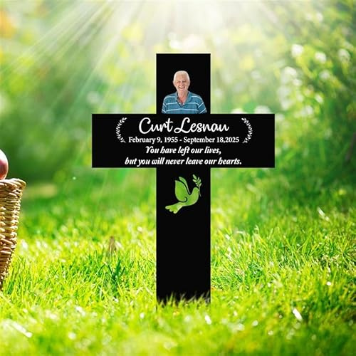 Personalized Memorial Cross Metal with Photo – Forever in Our Hearts Grave Marker, Custom Outdoor Memorial Stake, Loss of Loved One Sympathy Gift, Custom Grave Marker for Cemetery or Garden, Easter garden stake, Spring faith sign