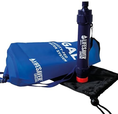 LifeSaver Lifeline Personal Water Filter and Gravity Bag Bundle | Complete Solution for Overnight Outdoor Activites, Camping, Fishing | NSF Certified | Filters 5,000 litres, Stores 3.8 litres