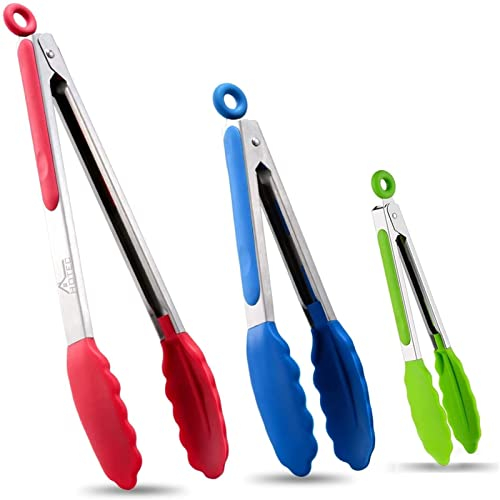 HOTEC Premium Edelstahl Zange mit Silikon spitzen, Küchenzange Grillzange set of 3–18cm, 23cm und 30.5 cm