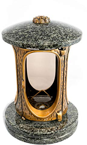 Elegante lanterna funeraria Elégant Granito Impala Luminosa Altezza 23 cm/Ø 15 cm Lampada funeraria in granito in bronzo con base