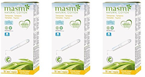 Masmi Regular Applicator Tampons Bio-Baumwolle, plastikfrei, 100% biologisch abbaubar, parfümfrei, hypoallergen, chlor- und dioxinfrei (Triple Pack)