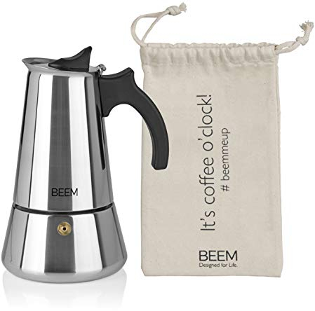 BEEM ESPRESSOMAKER Espressokocher - 6 Tassen | Kaffeekocher | Induktion geeignet | Edelstahl | 200-300 ml Mokka | Camping Espressokanne | Plus Beutel