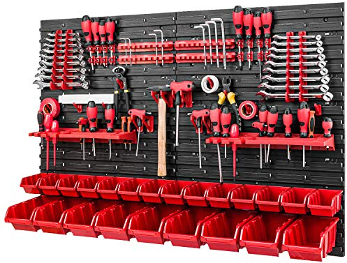 Cassetta degli attrezzi impilabile, 1152 x 780 mm, set di supporti per attrezzi e 23 scatole rosse