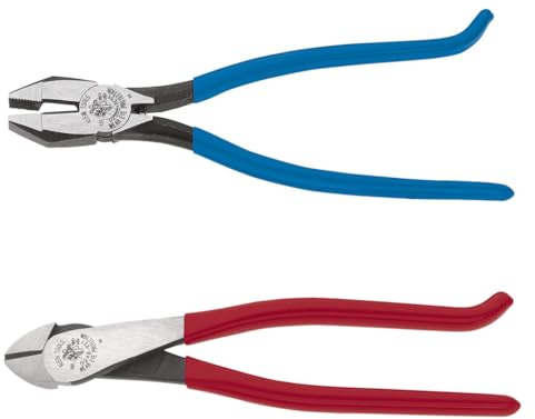 Klein Tools 94508 Pliers Set, Made in USA, Ironworker's Diagonal Cutting Pliers and Heavy Duty Side Cutters, Tie Wire Cutter for Rebar Work, 2-Piece Kit