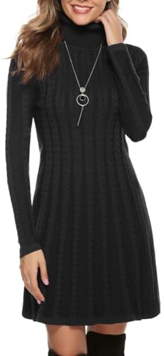 Gyabnw Vestido de Punto para Mujer Elegante Vestido de Suéter de Cuello Alto Jersey de Manga Larga de Una Línea para Otoño Invierno