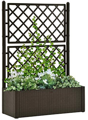 Festnight Arriate con Enrejado y Sistema de Riego Automático, Jardinera con Enrejado, Macetero de Jardín Enrejado, Maceteros para Plantas y Flores, Macetero con Soporte, Moca 100 x 43 x 142 cm