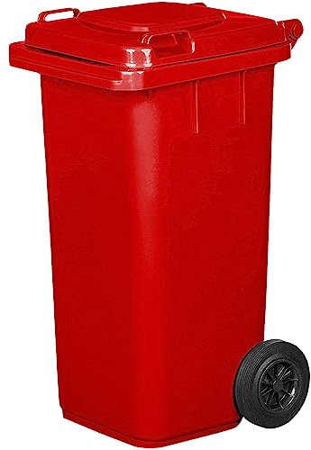 Contenedor de basura de 120 litros con ruedas | Sistema de fijación para extracción mecánica | de plástico | Color rojo