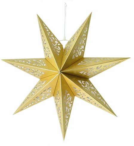 Hollow Out Paper Star Lantern Hanging Star Lampshade Decoration for Weddings Christmas Holiday Birthday Party Celebration (Matte Gold)