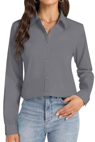 J.Ver Camisa de Vestir de Manga Larga con Botones para Mujer, sin Arrugas, elástica, Color Liso