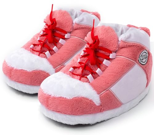 Knuffis Sneaker Slippers Plush Sneaker Slippers Women Slippers Men Funny Sneaker Slipper 4-11 One-Size (Rose Blanc)