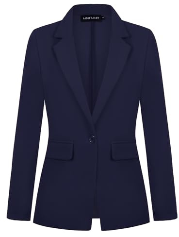MINTLIMIT Women's Suits & Blazers Linen Feel Classic Suit Jacket Notched Lapel Long Sleeve (Navy L)