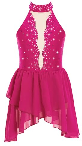 Aislor Vestido De Patinaje Artístico para Niña Sin Manga Vestido De Ballet De Gasa Traje Deportiva Ropa De Baile Fiesta Actuación Rosa Caliente 5-6 años